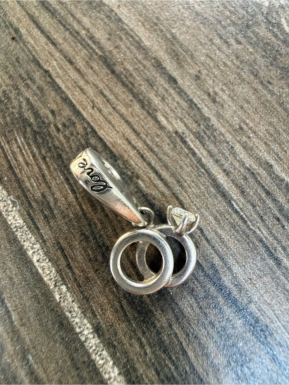 Chamilia Love is Kind Silver Double Ring Dangle Charm with Clear Accent Stone